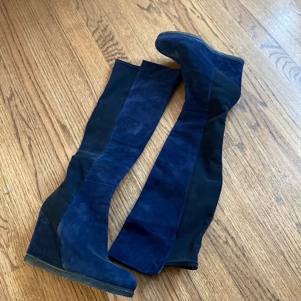 Navy Blue Suede Stuart Weitzman Over-The-Knee Boots  - Size 10